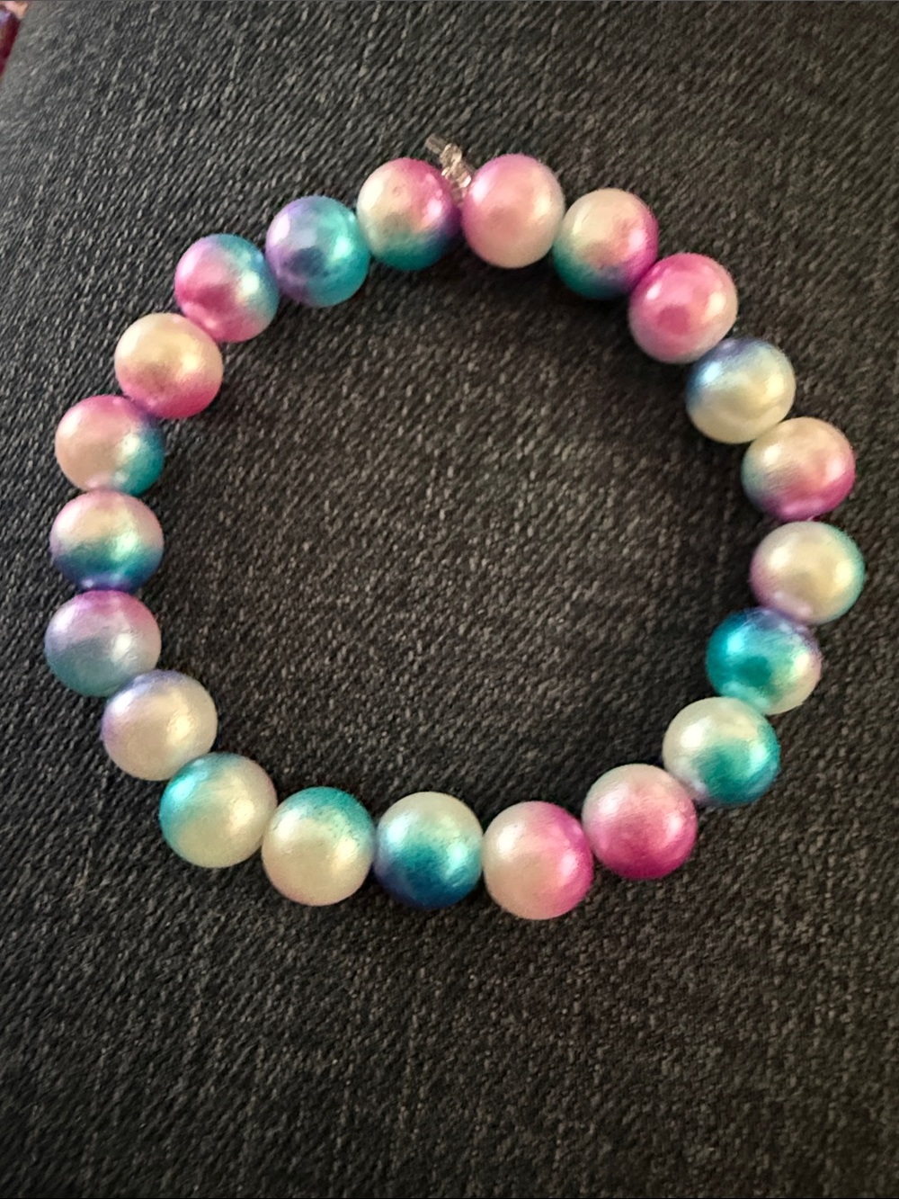 Kids Multicolor Pearl Bead Stretch Bracelet - Pink, Blue, Cream